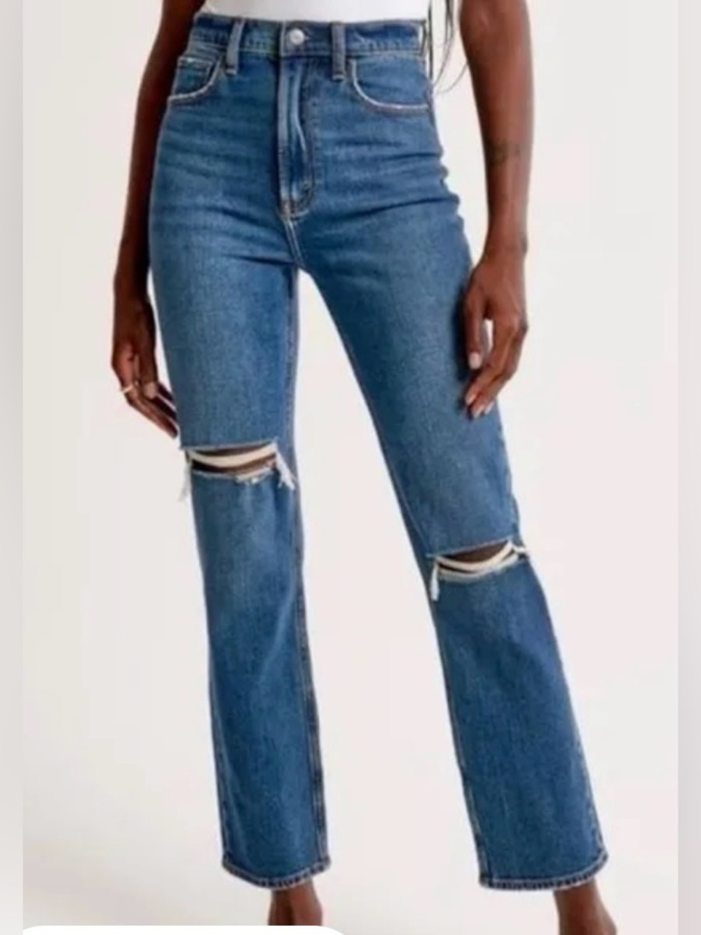 Abercrombie & Fitch The Ankle Straight Ultra High Rise Jean 29 8 Distressed